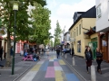 A cool pedestrian street with lots of shops and restaurants in Reykjavik, Iceland.