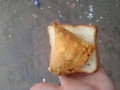 Oh man, the best tasting somosa ever. Lots of veg, crisp, spicy, not doughy all for about $0.25.